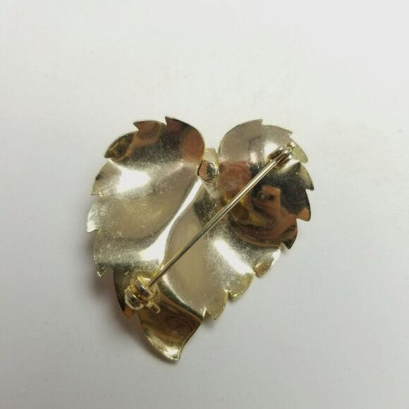 Vintage Ladybug on Leaf Gold Tone Brooch, Rhinestone Bug Insect, Lapel Pin - Picture 4 of 7